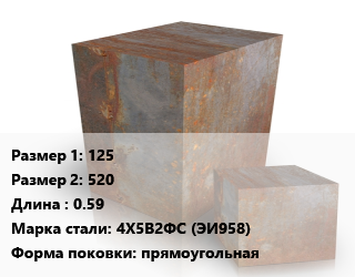Поковка квадратная 125х520 L=0.59 Сталь: 4Х5В2ФС (ЭИ958) прямоугольная цена от 369000 Тг / т, где купить, условия доставки в Актобе и Актюбинской области